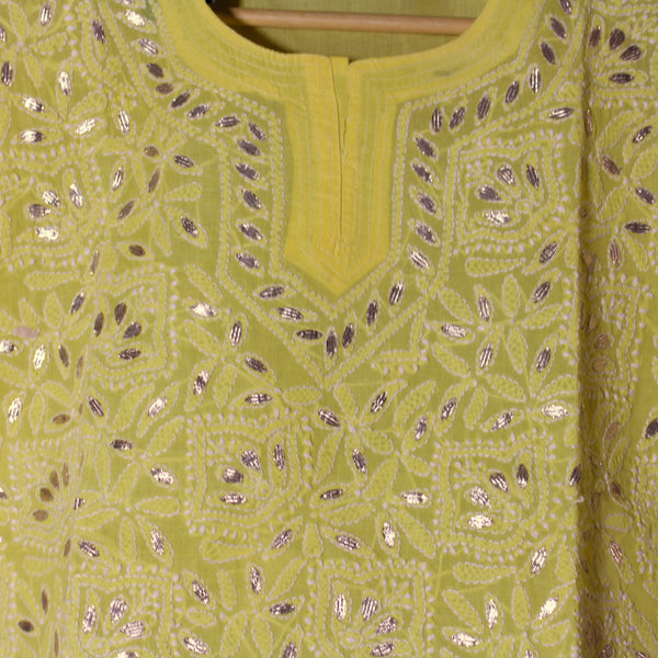 Stitched Luckhnowi Chikankari Kurta (with Gota Work) - Sunshine Yellow  (size M)