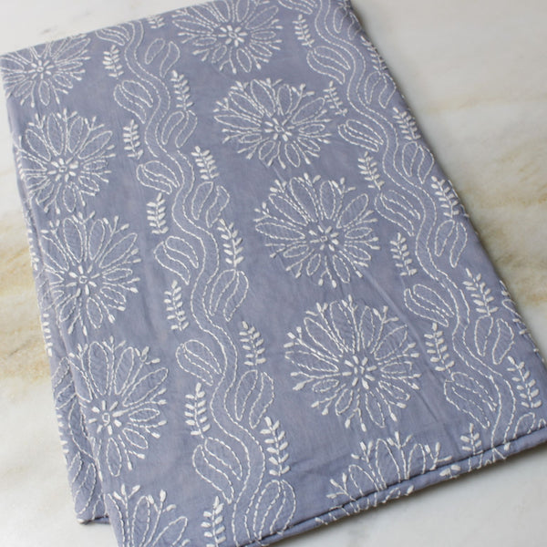Grey - Chikankari - 2.5 meter cut-piece