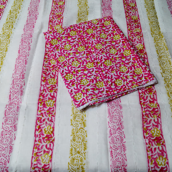 Fuchsia Gold Garden - Lawn - 2 pc - Block Printed