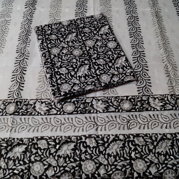 Black Floral Mist - Lawn - Block Printed