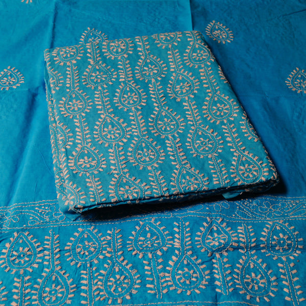 Cerulean Blue - Chikankari - Kurta (with border) & Dupatta