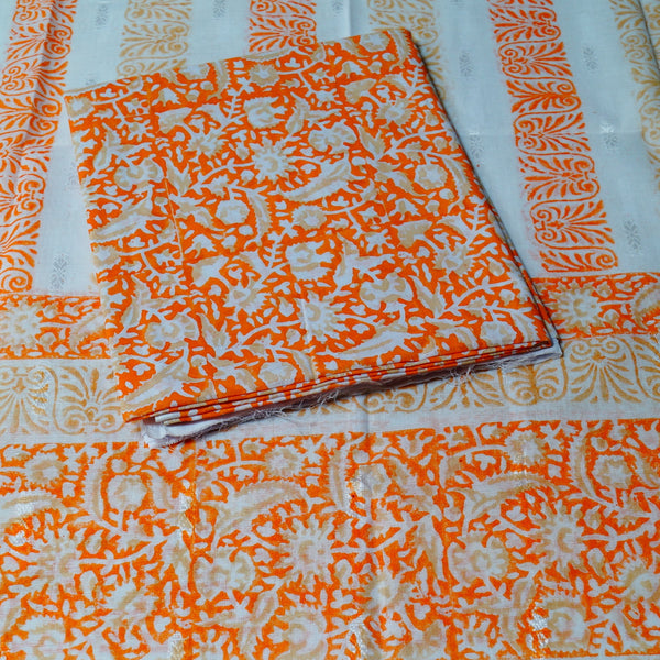 Peachy Leaves - Lawn - 2 PC - Block Printed