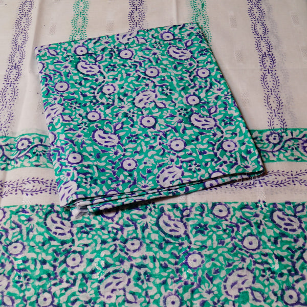 Aqua Purple Blossom - Lawn - 2 pc - Block Printed