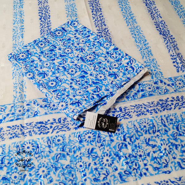 Azure Blossom Breeze - Lawn - 2 PC - Block Printed