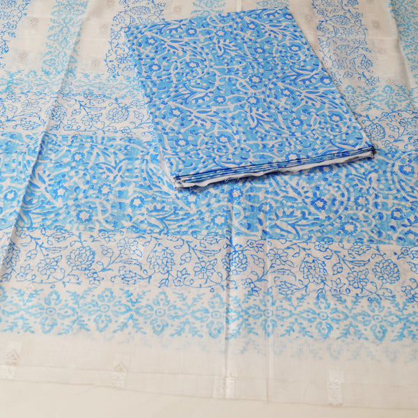 Crystal Blue Blooms  - Lawn - Block Printed