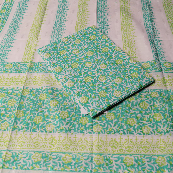 Green Gardania - Lawn - Block Printed