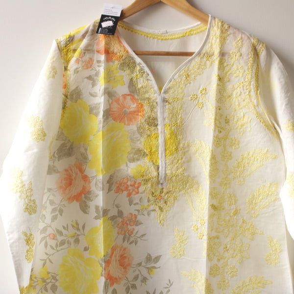 Stitched Printed Chikankari Kurta - Daffodils