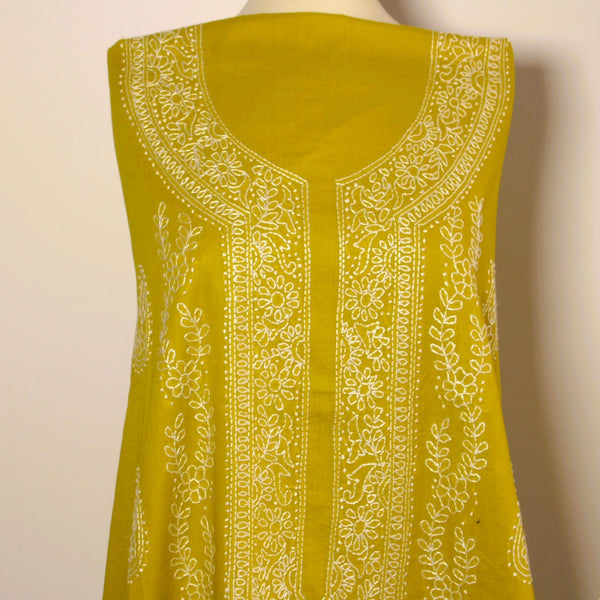 Chartreuse- Lawn - Kurta (with neckline)