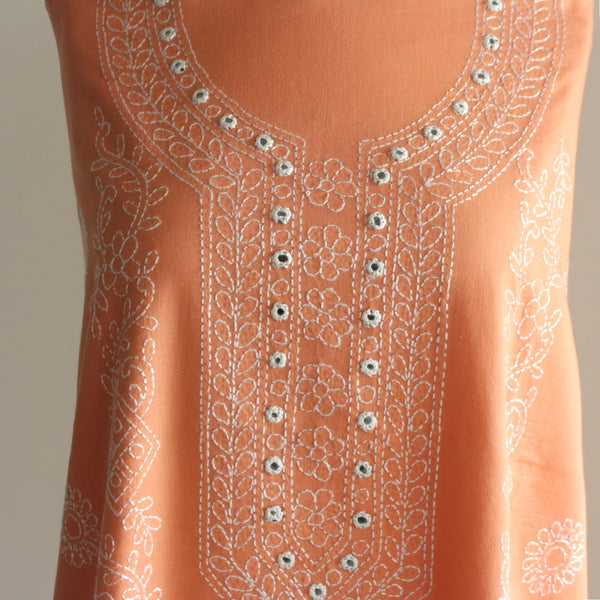 Salmon - Lawn - Kurta (with neckline & light embroidery)