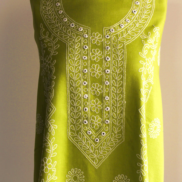 Olive - Lawn - Kurta (with neckline & light embroidery)