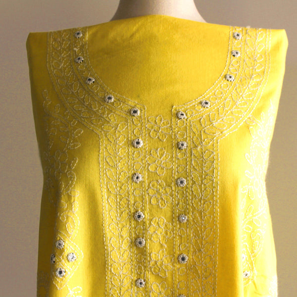 Sunshine Yellow - Lawn - Kurta (with neckline & light embroidery)