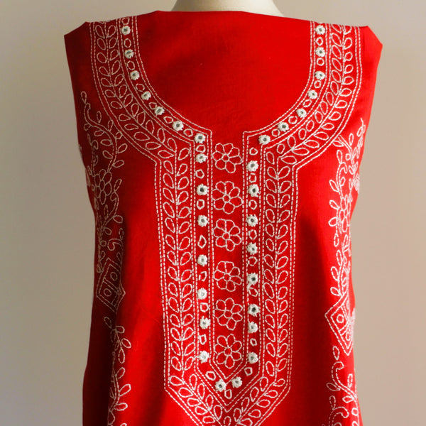 Red - Lawn - Kurta (with neckline & light embroidery)