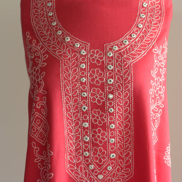 Carrot Pink - Lawn - Kurta (with neckline & light embroidery)