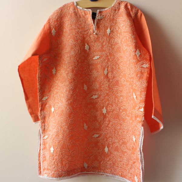 Kids - Peach - Hand-Embroidered Kurta - Size 3-4 years