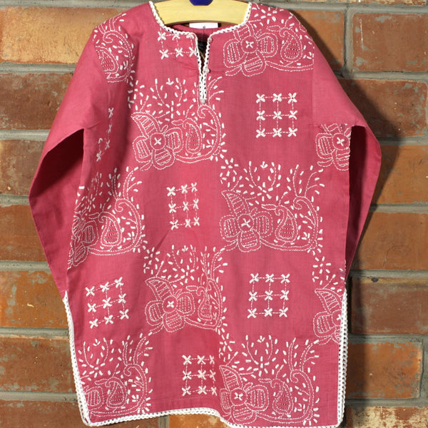 Kids - Blush - Hand-Embroidered Kurta - Size 3-4 years
