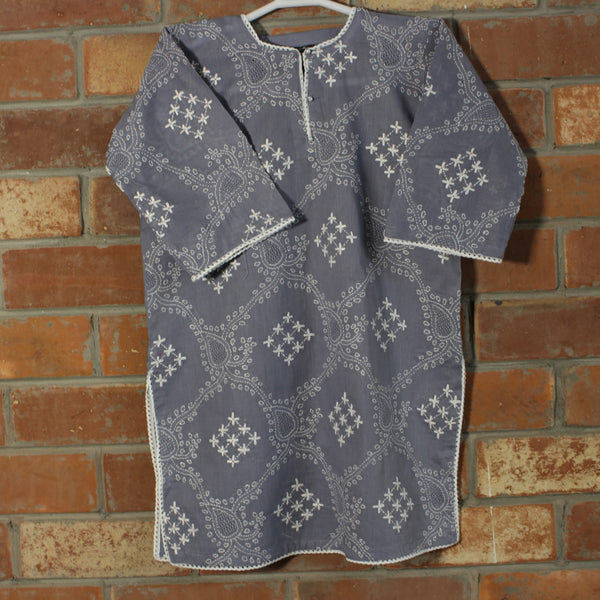 Kids - Silver Cloud - Hand-Embroidered Kurta - Size 7-8 years