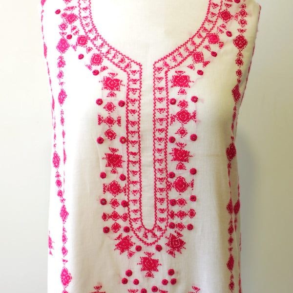 SHOCKING PINK ON WHITE - BANARSI TANKA LAWN KURTA