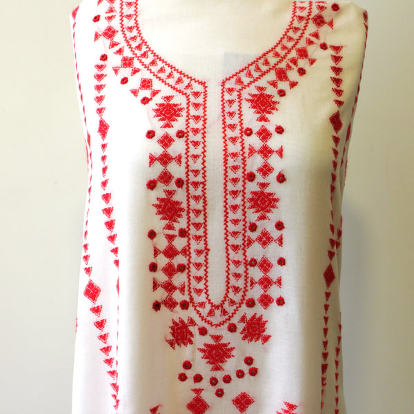 RED ON WHITE - BANARSI TANKA LAWN KURTA