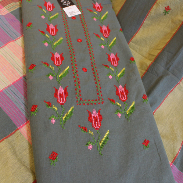 3-PC - CROSS-STITCH on KHADDAR - KV2-4047