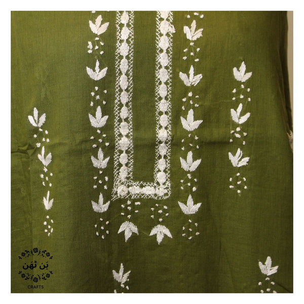 Army Green - Lawn - Tarkashi Kurta