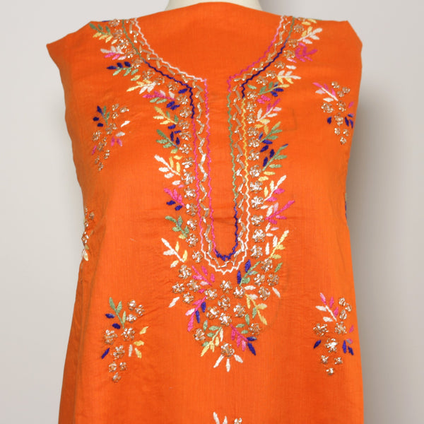 Tangerine - Lawn - Kurta (with gota work)