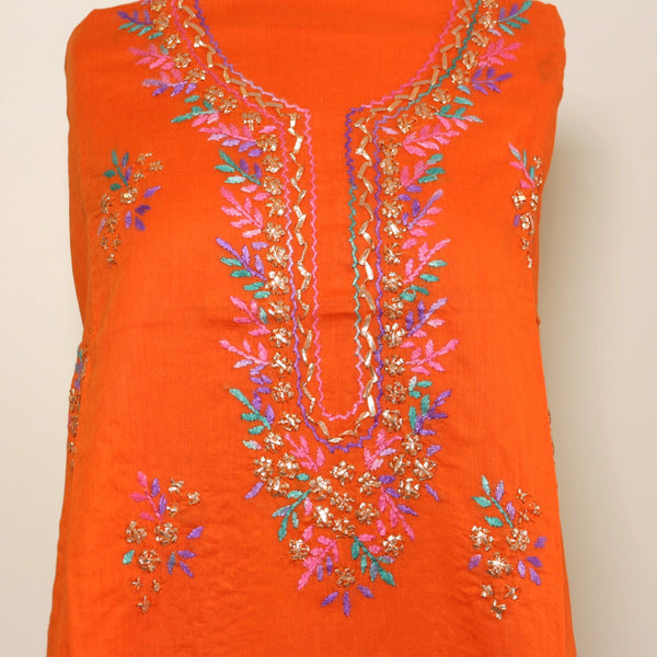 Orange - Lawn - Kurta (with gota work