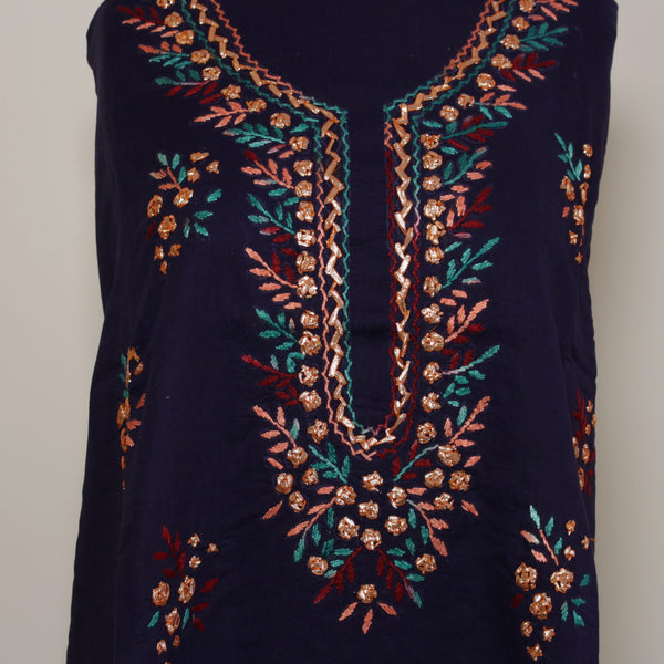 Space Blue - Lawn - Kurta (with gota work