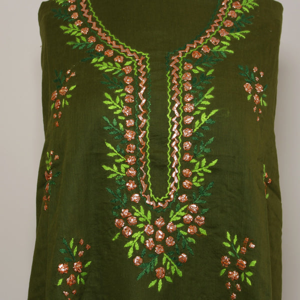 Army Green - Lawn - Kurta (with gota work