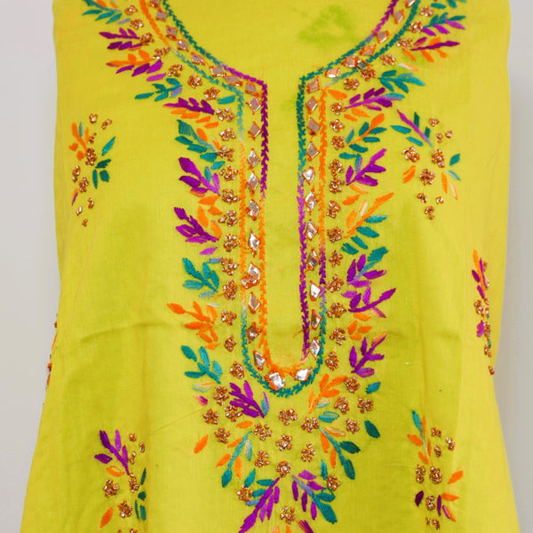 Chartreuse - Lawn - Kurta (with gota work)