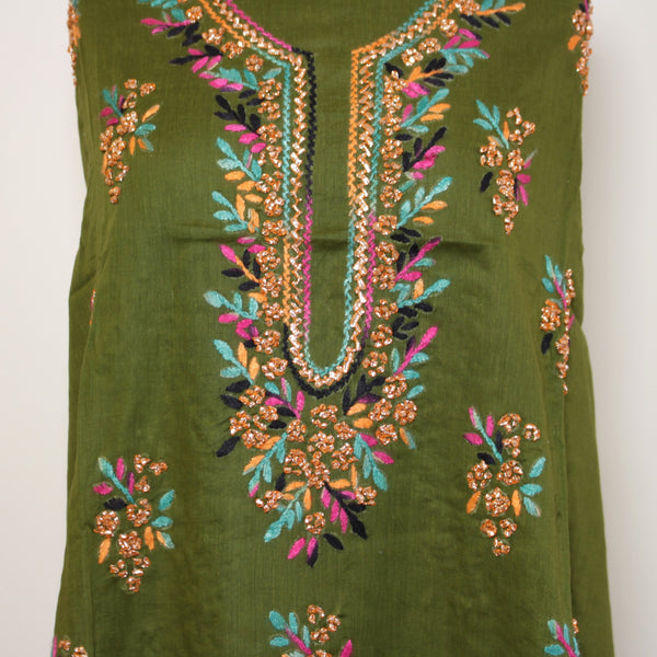 Army Green - Lawn - Kurta (with gota work)