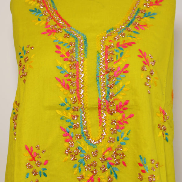Chartreuse - Lawn - Kurta (with gota work)
