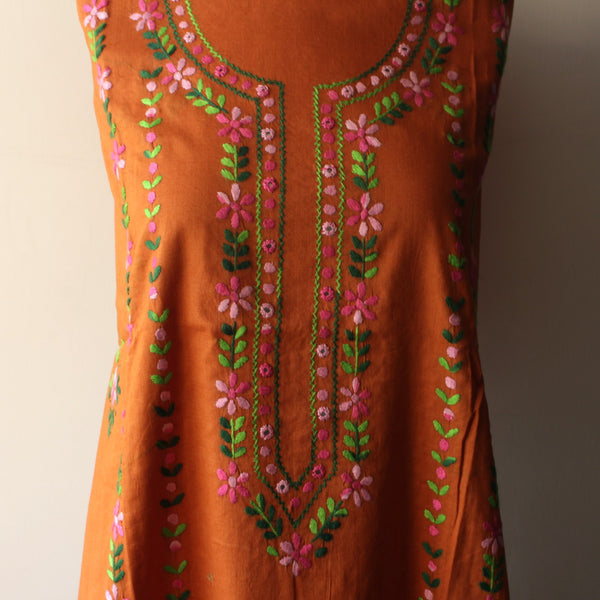 Rust - Lawn - Kurta (with neckline and border)