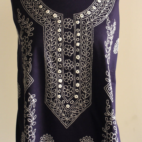 Navy - Lawn - Kurta (with neckline & light embroidery)