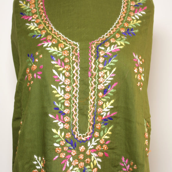 Mehndi Green - Lawn - Kurta (with gota work)