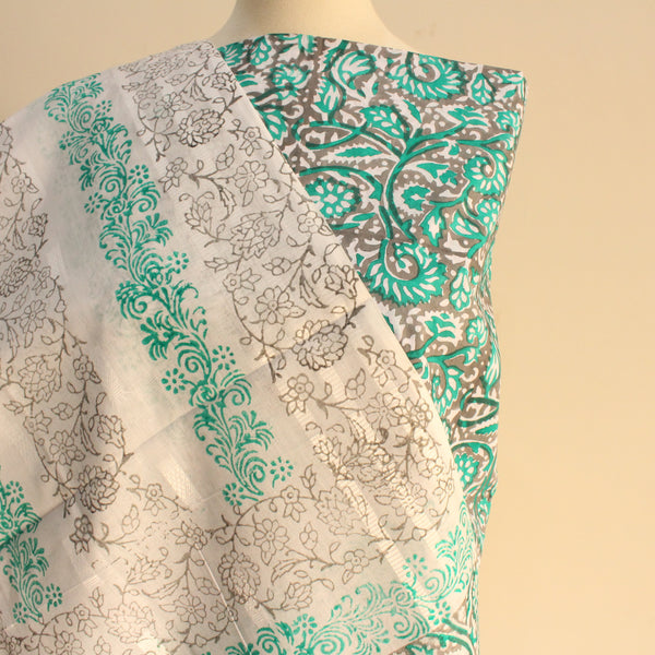 Grey & Sea Green - Lawn - 2 PC - Block Printed
